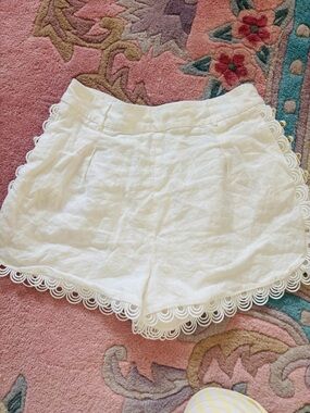 Zimmermann White Scalloped Hem High-Waist Shorts
